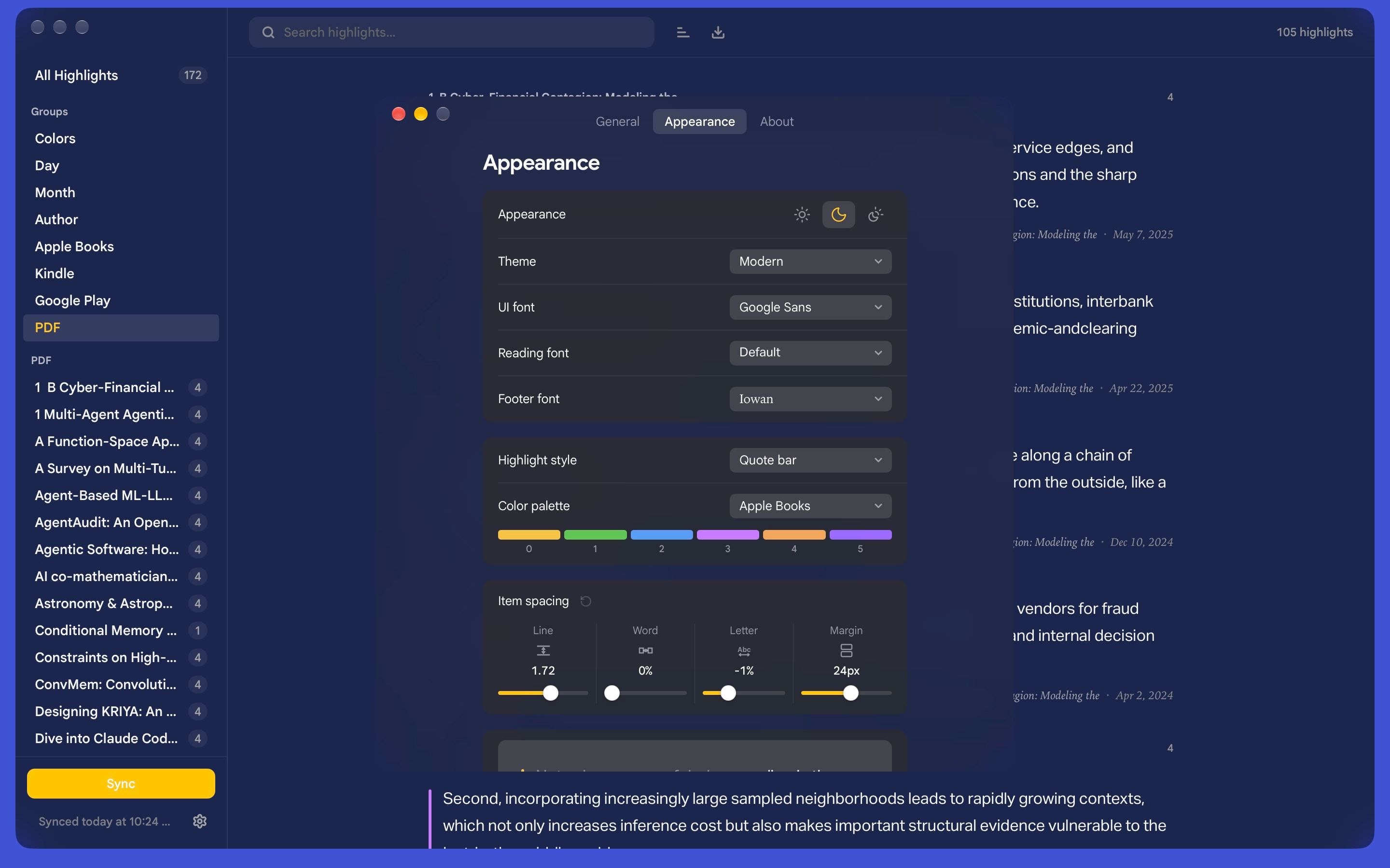 Appearance settings